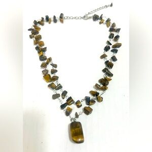 New Artisan Tigers Eye Double Strand Necklace Nuggets Chips Healing Chakra